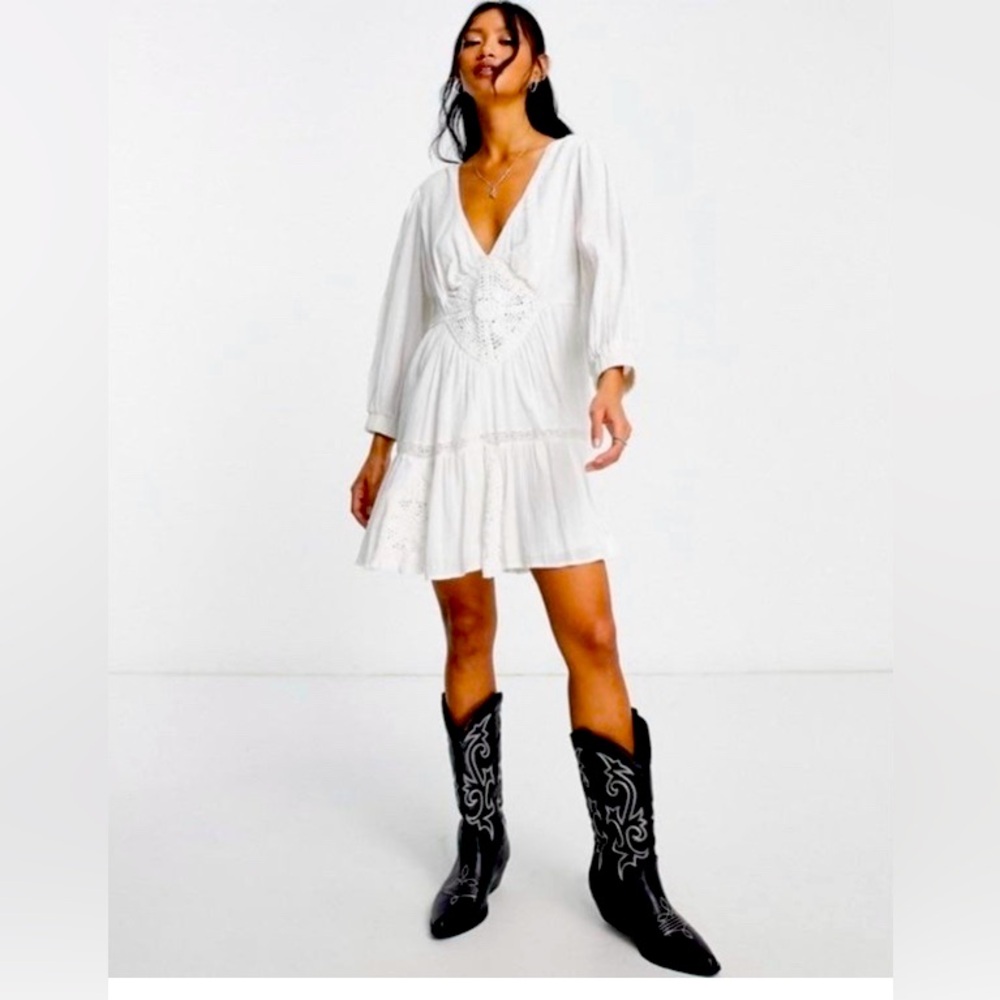 FREE PEOPLE hudson mini dress White crochet M tie back concert party